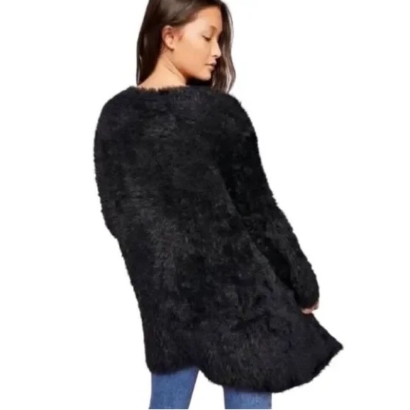 Free People Faux-Fur Open-Front Cardigan, Black, Size XS - Picture 3 of 10